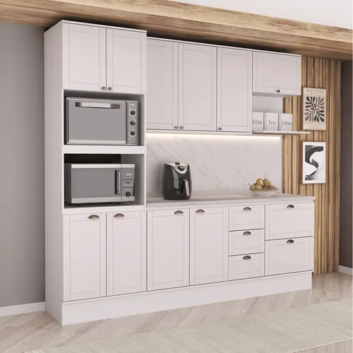 Armário de Cozinha Completa com Balcão Milla Bright Carraro Branco