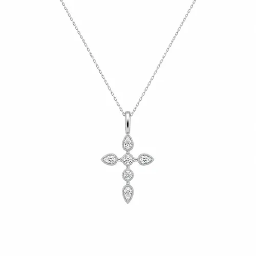 Colar Cruz 45 cm Cravejado com Moissanite em Prata