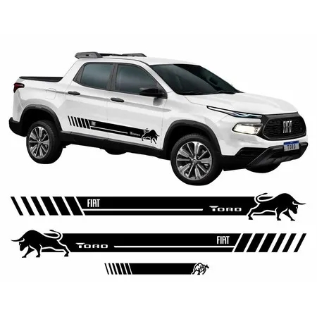 Kit 3 Adesivos Toro Faixa Lateral e Traseira Acessórios Carro Personalizado Preto Brilho Ft53