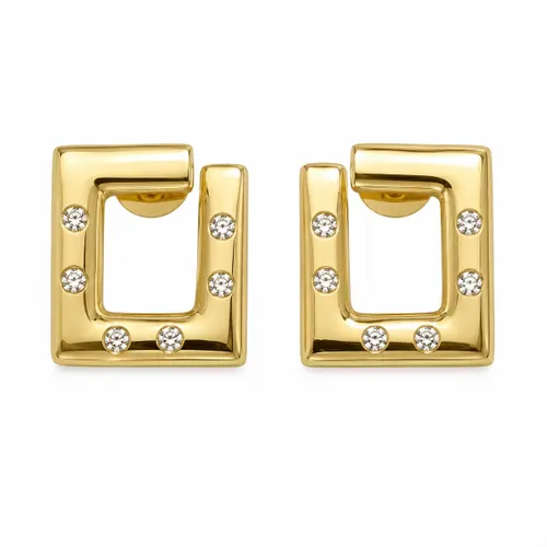 Brinco Quadrado 1,5 cm com 12 Diamantes em Ouro 18K