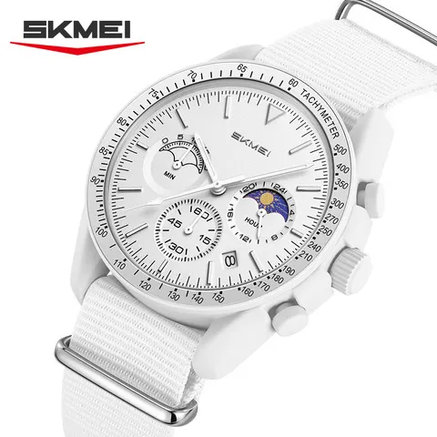 Relógios de Quartzo SKMEI 9392 para Homens e Mulheres, Cronógrafo, Data, 30M à Prova d'Água, Relógio Esportivo com Pulseira de Nylon, Presentes Reloj Mujer