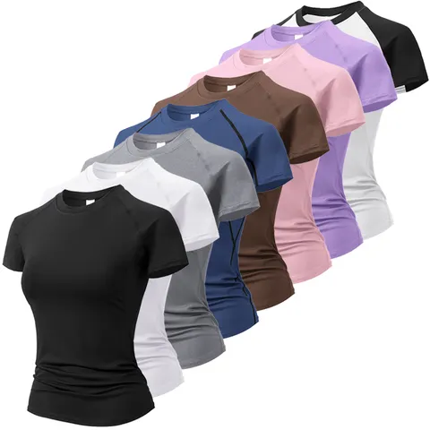 Camisa de compressão feminina manga curta atlético yoga correndo camiseta verão ginásio treino secagem rápida elástico camisetas topos baselayer