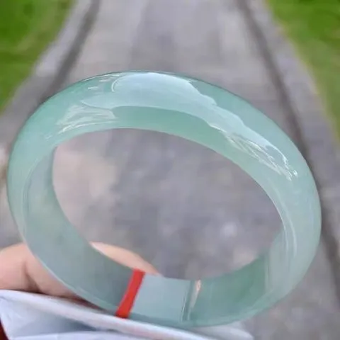 Jadeíte de Mina Antiga de Mianmar, Verde Óleo Transparente, Padrão Floral Dama Nobre, Pulseira de Jade Gelo, G