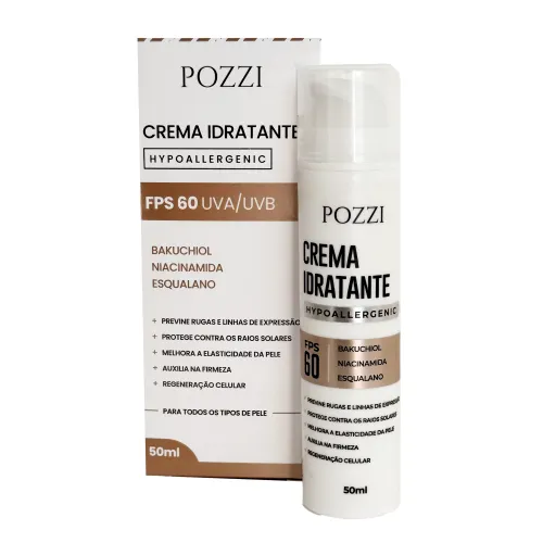 CREME HIDRATANTE HIPOALERGÊNICO COM FPS 60 - Melhora geral da pele com ativos 50ml