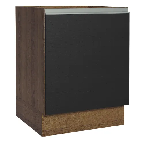 Balcão Cozinha 60 x 60 cm 1 Porta (Sem Tampo) Rustic/Preto Glamy Madesa