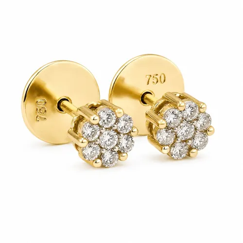 Brinco Redondo 5 mm com 14 Brilhantes em Ouro 18K