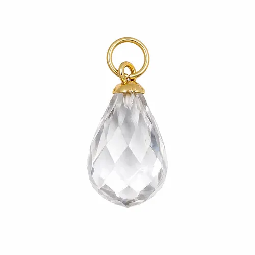 Pingente Gota Quartzo Incolor com 2 Elos em Ouro 18K