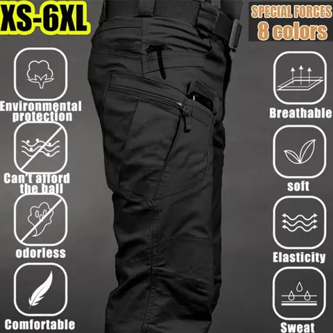 Calças cargo táticas masculinas, calças camufladas militares à prova d'água para atividades ao ar livre, calças casuais com vários bolsos para trabalho masculino
