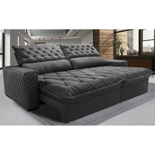 Sofá Retrátil e Reclinável Molas Ensacadas Cama inBox Spazus com Bordado 3D