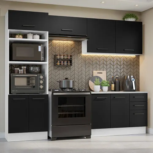 Armário de  Cozinha Completa 270cm Branco/Preto Agata Madesa 07