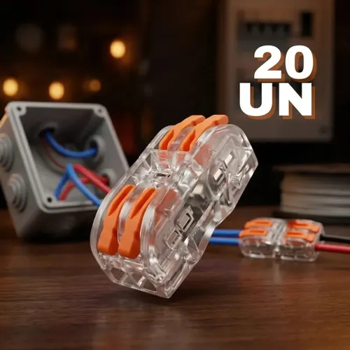 Conector de Fios Emenda Rápida 2 Vias Kit com 20 Unidades Entrada e Saida