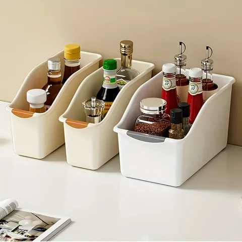 Conjunto de Caixas de Armazenamento Multifuncionais 1/3 Peças, Design Curvo que Economiza Espaço, Organizadores Empilháveis para Organização Doméstica, Cozinha
