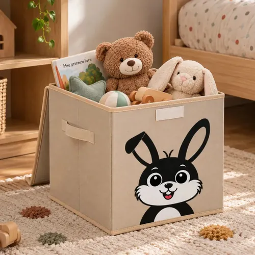 Caixa Organizadora Infantil Brinquedos Cesto Tampa Baú Oky's Coelho