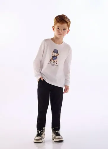 Camiseta infantil manga longa com estampa de cachorro Branco