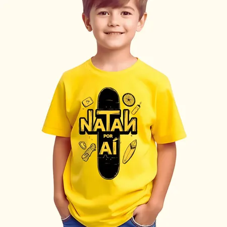 Camiseta Infantil Unissex Natan por Aí Skate YouTuber Algodão Premium