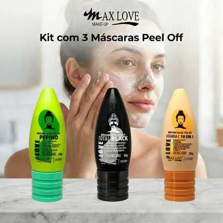 Kit com 3 Máscaras Peel Off - Pepino, Total Black, Vitamina C 10em1 Max Love