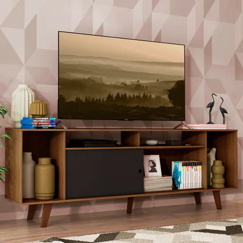 Rack para TV até 65 Polegadas Madesa Cancun com Pés Rustic/Preto 7K5Z