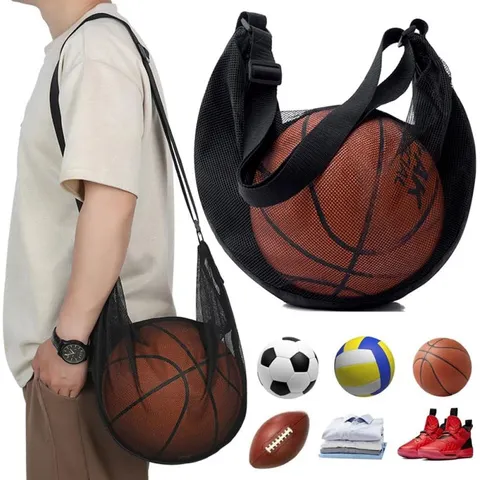 Bolsa de Malha Antirrasgo para Bola Única, Compatível com Tamanho 7 de Basquete, Futebol e Voleibol, Transporte Transversal com Alça Ajustável e Zíper
