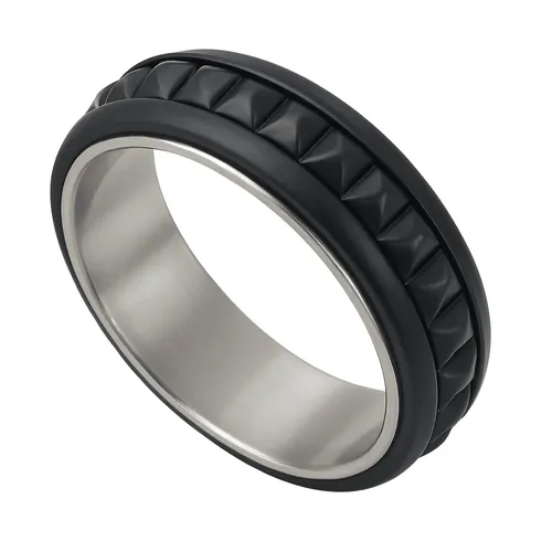 Anel Masculino em Aço Steel Black Trabalhado Giratório 8 mm