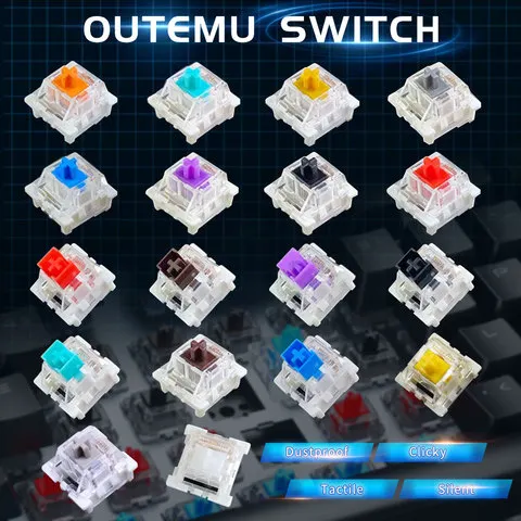 Interruptor outemu para teclado 3 pinos, à prova de poeira, linear, tátil, clicky, silencioso, para teclados mecânicos mx, interruptor de jogos, diy