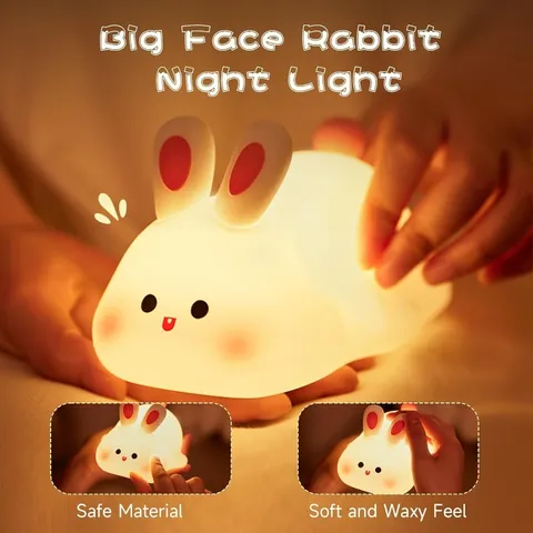 Luminária Noturna de Silicone em Forma de Coelho, 3 Níveis de Brilho, Controle por Toque, Lâmpada LED Recarregável para Quarto, Presente de Aniversário, Decoração para Casa
