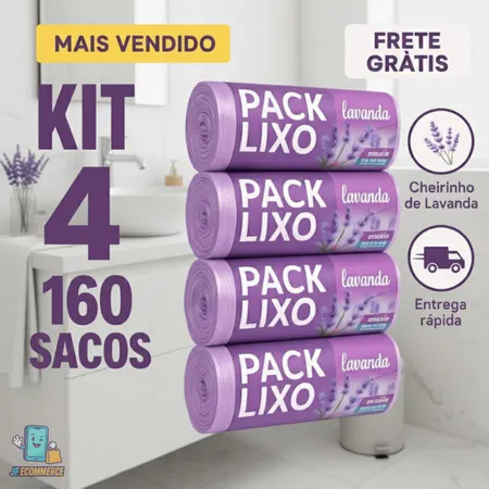 Kit 4 Sacos de Lixo Perfumados Lavanda  10 Litros 160 Sacos Pia e Banheiro 34x38cm Neutraliza Odores