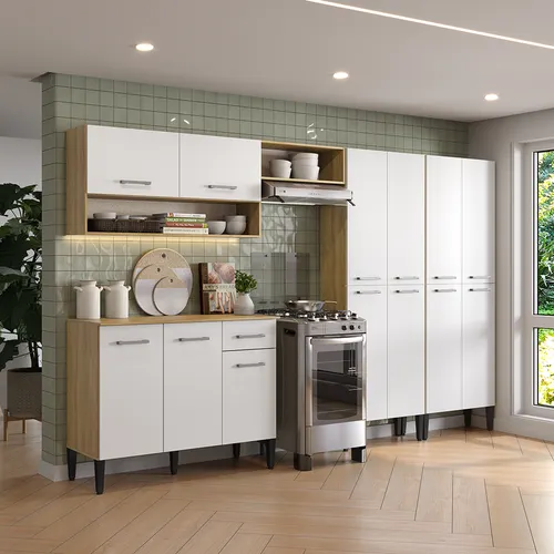 Armário de Cozinha Compacta Arizona Fusion One Carraro Carvalho com Branco
