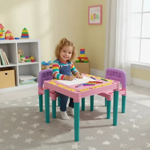 Mesa Mesinha Infantil 2 Cadeiras Educativa Tritec Rosa