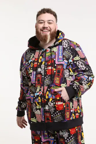 Blusa Moletom Zíper e Capuz Estampa Cinema