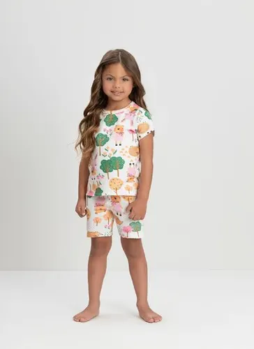 Pijama para Menina com Blusa e Ciclista em Suedine Premium Off White