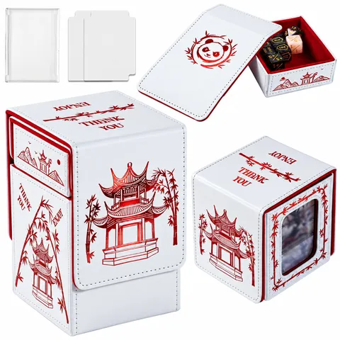Caixa para baralho de cartas MTG com design de panda chinês, compatível com cartas de TCG, inclui caixa para dados, 2 divisórias e 1 tampa, adequada para cartas MTG/PTCG/YGO, em couro sintético (PU).