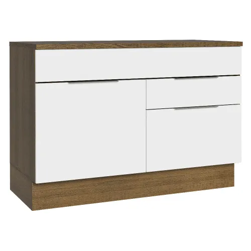 Balcão Cozinha 120 x 60 cm 1 Portas e 2 Gavetas (Com Tampo) Rustic/Branco Stella Madesa