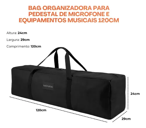 Capa Bag Bolsa P/ 10 Pedestais Microfones Pedestal Preta Lisa