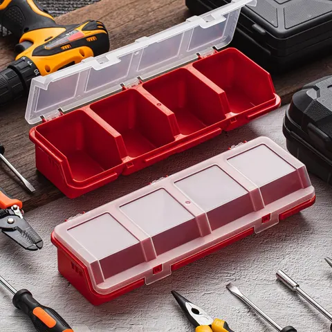 Caixa Organizadora de Plástico com 4 Compartimentos para Parafusos, Portátil, com Tampa, para Armazenamento de Ferramentas e Pequenas Peças de Hardware