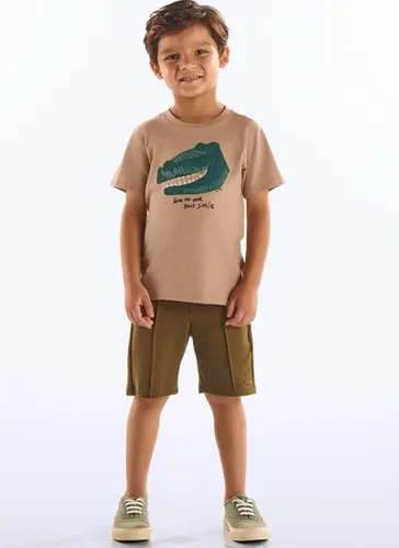 Camiseta Infantil Masculina em Algodão Estampada em Camurça Marrom