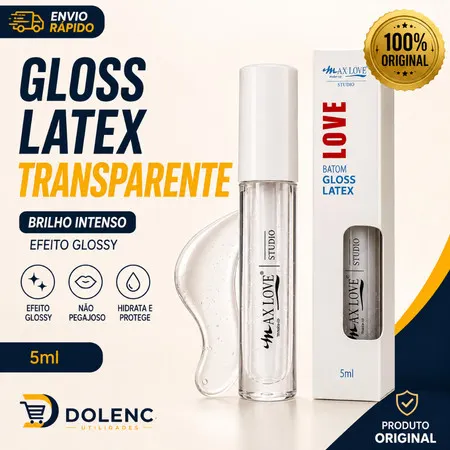 Gloss Labial Transparente Max Love Latex 5ml Brilho Efeito Glossy