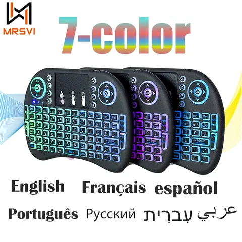 2.4g air mouse com teclado touchpad i8 árabe francês espanhol russo retroiluminado mini teclado sem fio para pc android tv box