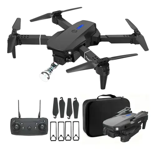 Mini Drone E88 Profissionals Câmeras Fpv Wi-fi Fotografia Aérea Camera Hd com Controle Remoto Cor Preto