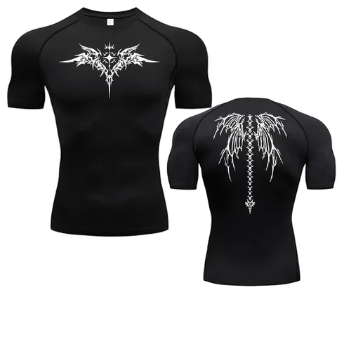 Camiseta de Compressão com Estampa de Anime para Homens, Camiseta de Corrida de Secagem Rápida, Roupas de Fitness, Tops Respiráveis de Manga Curta