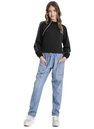 Blusão Cropped em Molecotton Juvenil (Preto) Gloss