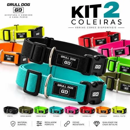 Kit 2 coleiras para cachorro com fecho de segurança reforçado e regulador de tamanho pet