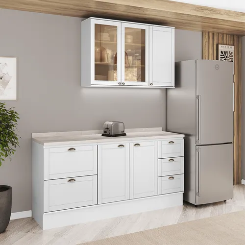 Armário de Cozinha Completa com Balcão Milla Solis Carraro Branco