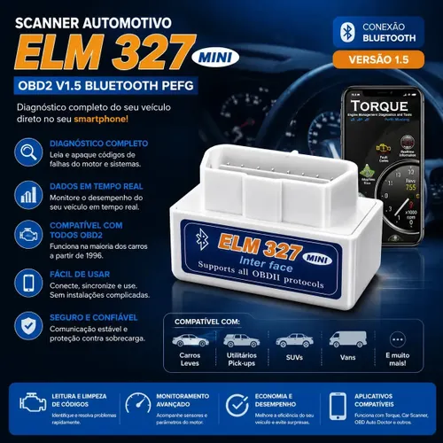 Scanner OBD2 Bluetooth Elm327 Mini para Android e iOS