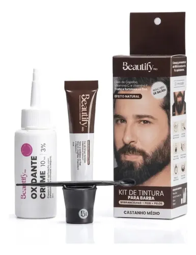 Kit Tintura para Barba e Bigode Castanho Médio Beautify Pro