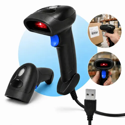 Leitor de Código de Barras USB 1D Laser Linear com Fio para Boleto FEBRABAN DANFE EAN NFe PDV Scanner de Mão Plug and Play Controle de Estoque Automação Comercial