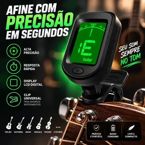 Afinador Digital Eletrico Violão Guitarra Baixo Ukulele Cor Preto Dc Music