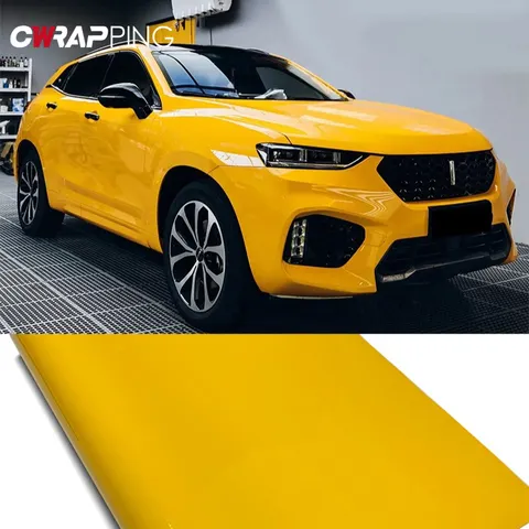 Filme Vinílico Amarelo Brilhante para Cobertura de Carro, Adesivo Impermeável para Tuning Automotivo, Decoração DIY para Motocicletas e Acessórios de Carro