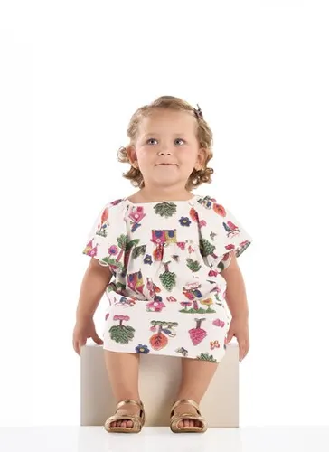 Vestido para Bebê em Cotton Estampado Branco