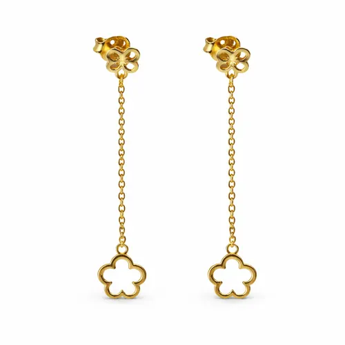 Brinco Trevo com Elo Pendente em Ouro 18K