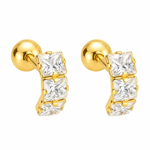 Brinco Quadrado 5 mm com 3 Zircônias em Ouro 18K